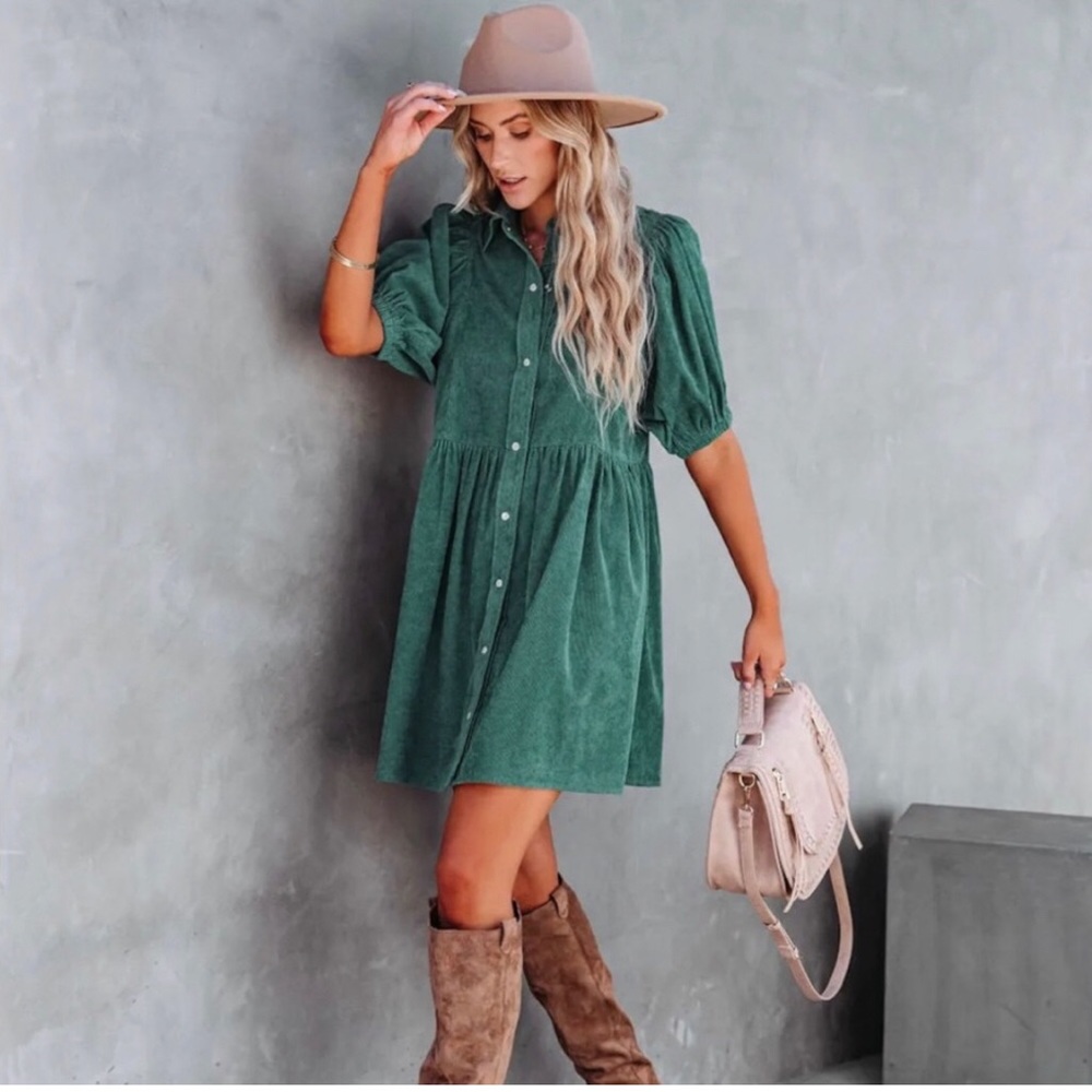 COPY - Vici emerald green corduroy dress